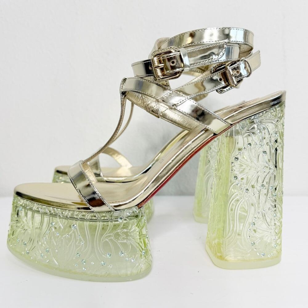 Christian Louboutin Yazefine Red Bottom Platform Metallic Sandals Gold Size 37 - Picture 8 of 12